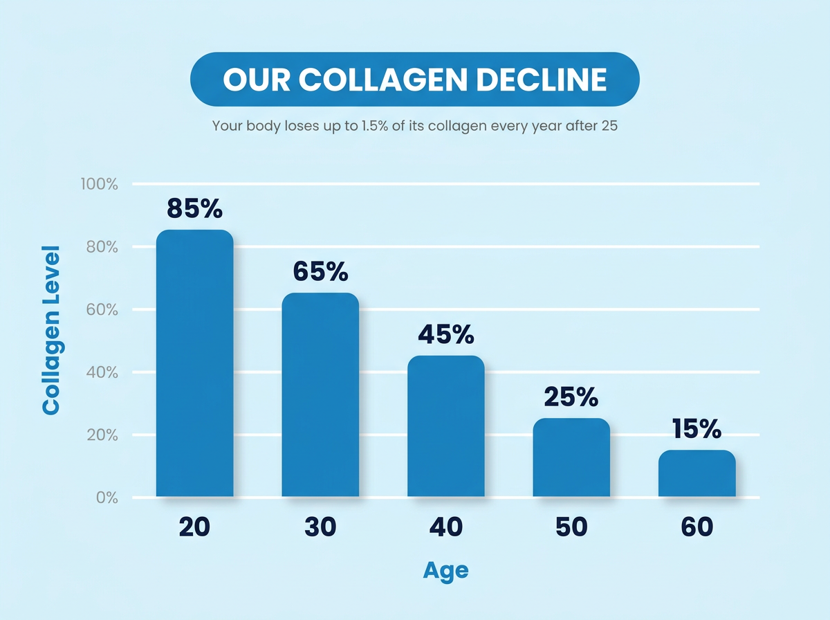 Our Collagen Decline - collagen level by age chart